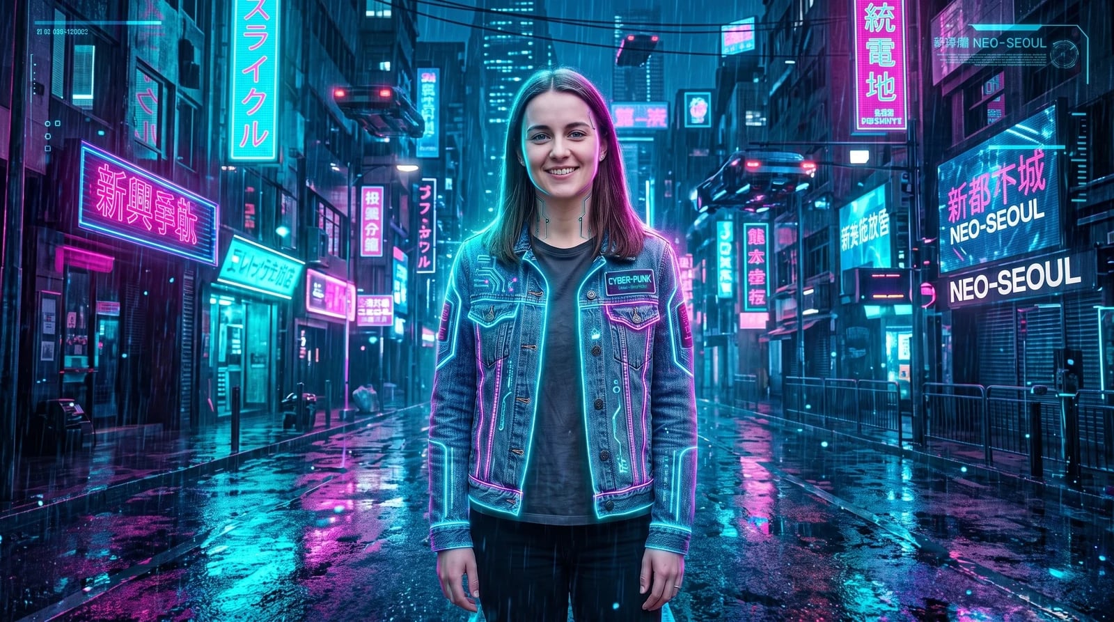 To samo zdjęcie po stylizacji w Retuszuj.pl — styl: Cyberpunk. Rysy twarzy i kompozycja zachowane